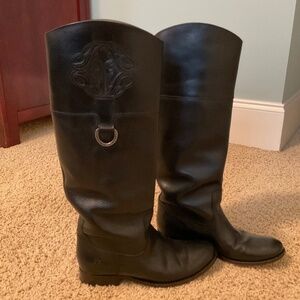 Frye Melissa Logo Black Leather Riding Boots
